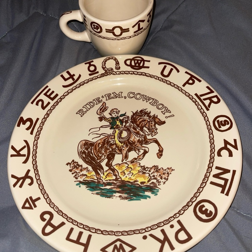 Western Cowboy Themed Plate and Mug Set westward ho little buckaroo